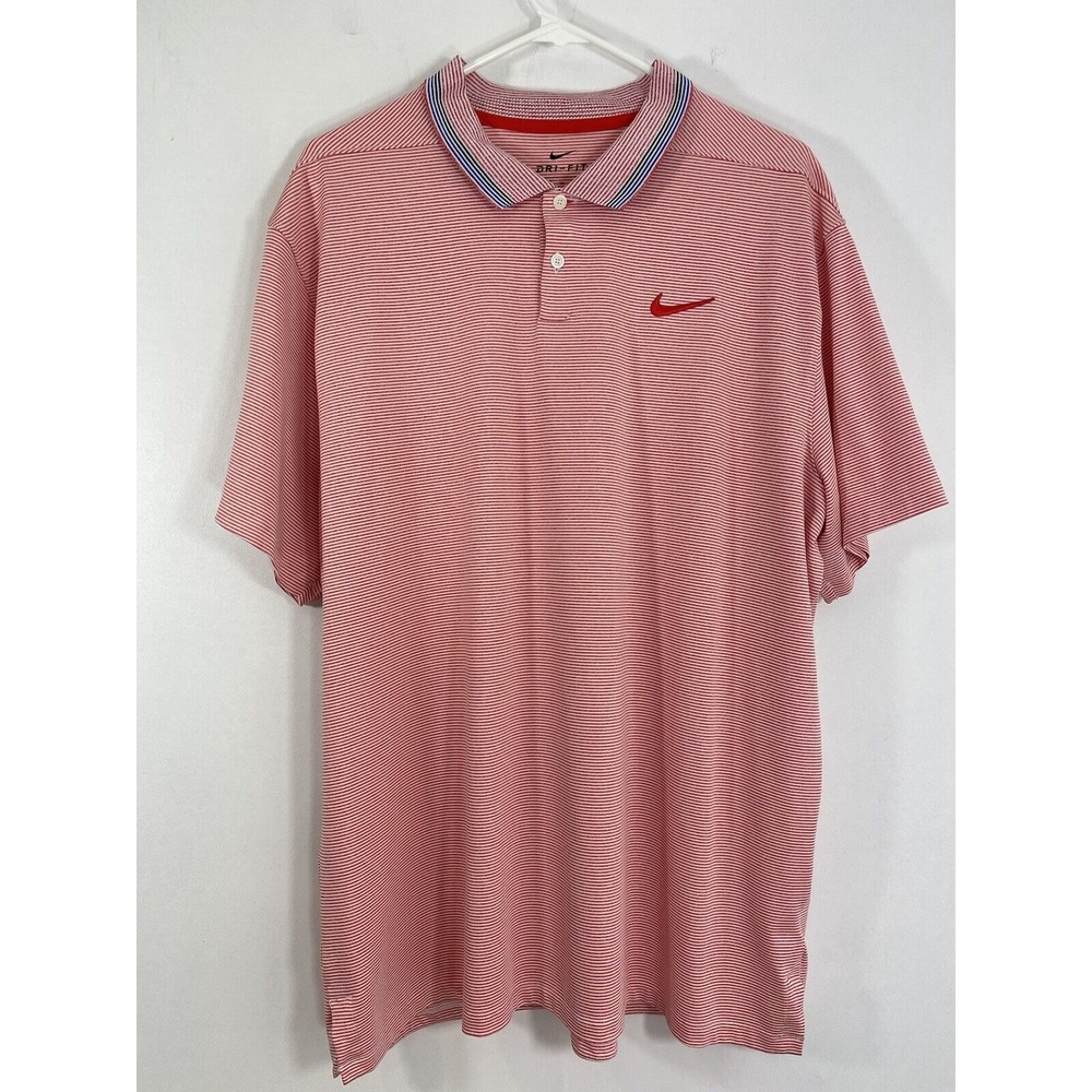 Nike Golf Dry fit T shirt mens size XL‎  regular fit striped logo collared Red